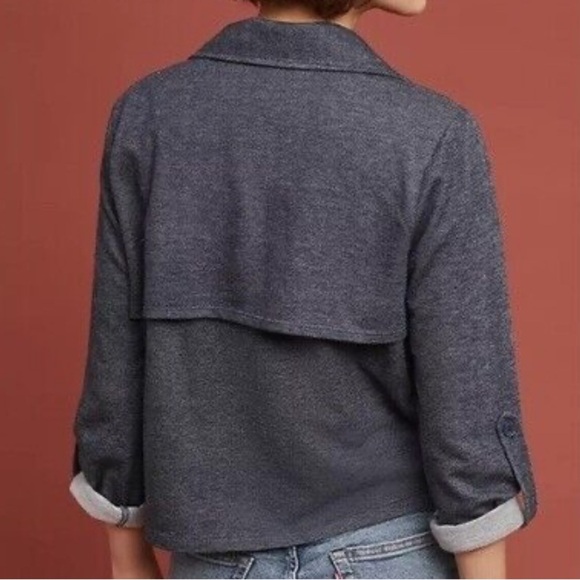 Anthropologie Dolan Chambray Open Cardigan Jacket Dark Blue Waterfall Size Small - Picture 2 of 12